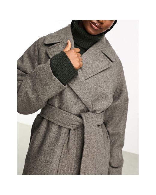 Kia - manteau oversize en laine mélangée avec liens à la taille - marron Weekday en coloris White