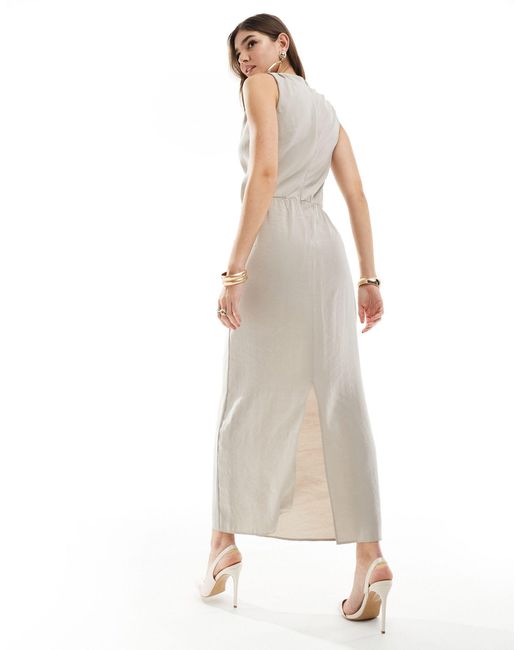 ASOS Natural Cowl Neck Midi Dress With Pocket Detail
