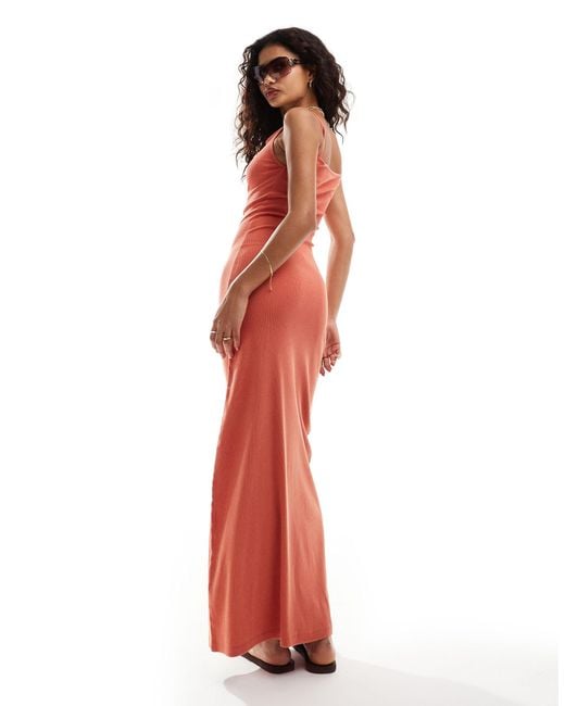 Collusion Red Straight Neck Washed Maxi Dress