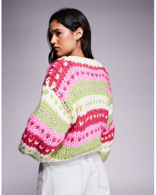 Kiwi & Co Multicolor Gingerbread Contains Wool Hand Knitted Heart Fairisle Knit Jumper