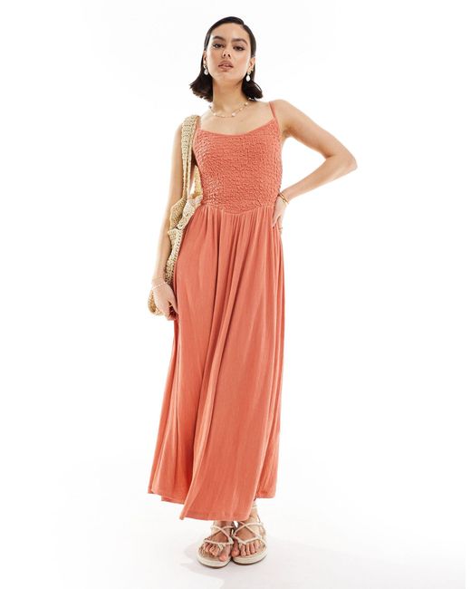 Robe longue avec corsage effet froissé à fines bretelles - rouille ASOS en coloris Orange