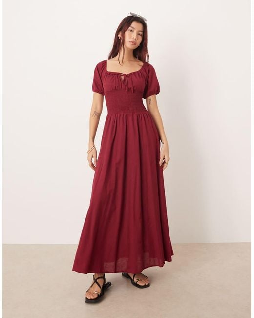 esmé studios Red Esmee Puff Sleeve Tie Front Maxi Beach Dress