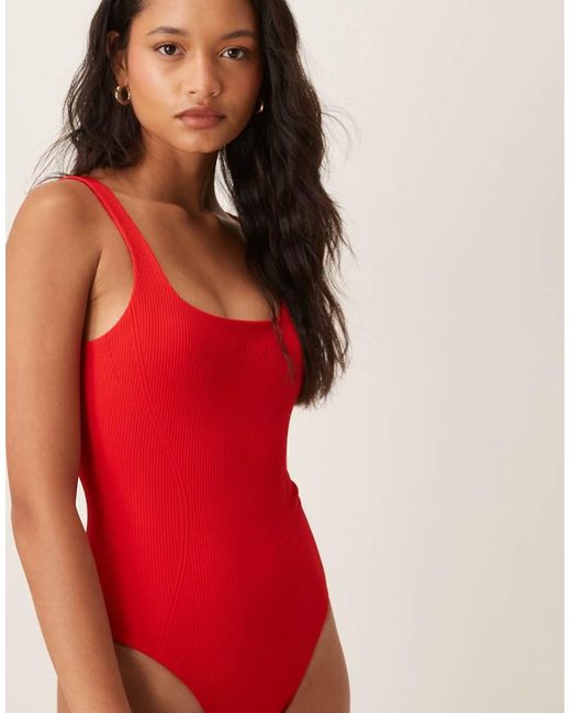 Calvin Klein Red Shapewear Ribbed One Piece Swimsuit