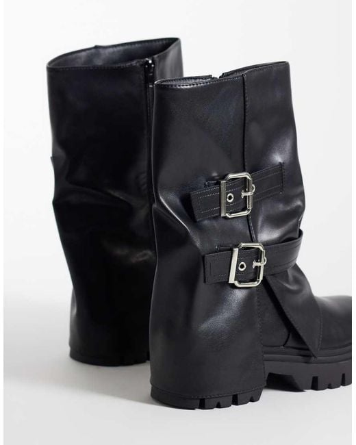 SEQWL Black Twirl Chunky Buckle Boots