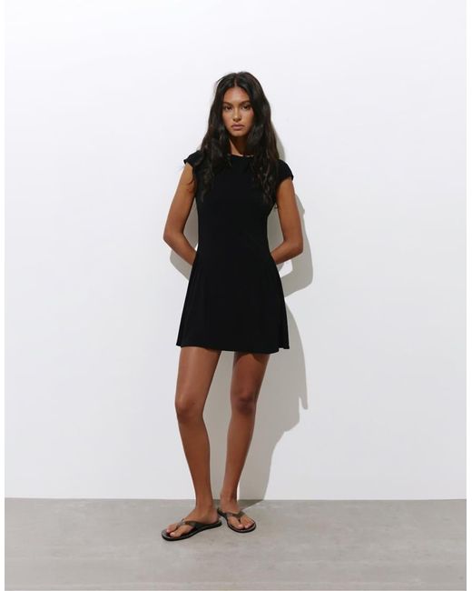 Pull&Bear Black Short Gathered Dress