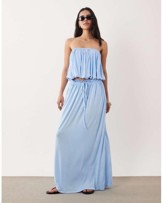 ASOS Blue Bandeau Ruched Co-ord Crop Top