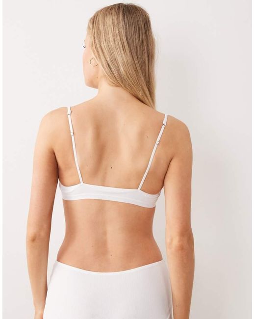 ASOS White Nora Rib Scoop Crop With Woven Tab Detail