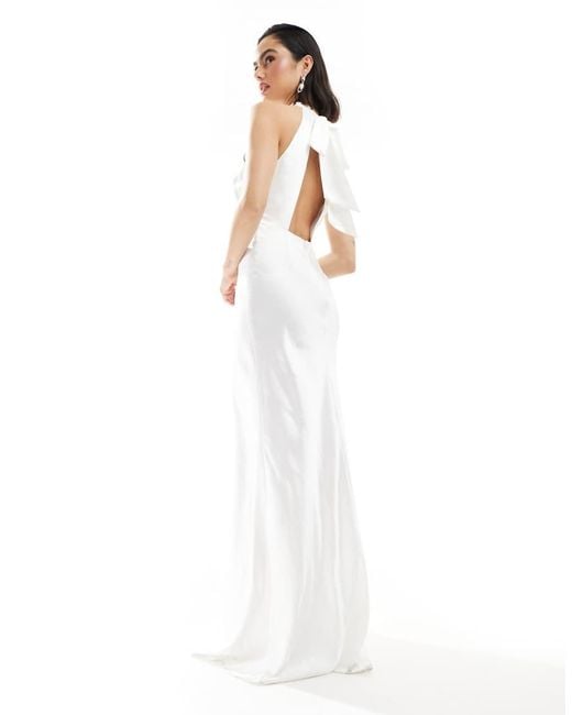 Six Stories White Bridal Halter Neck Satin Maxi Dress