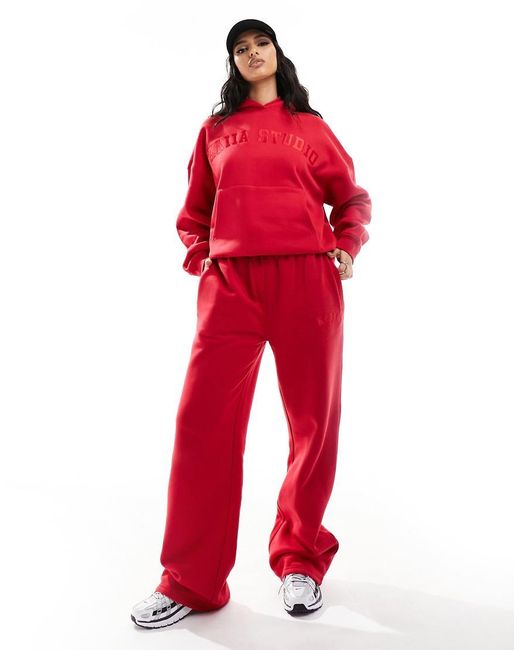 Joggers Rojos De Pernera Ancha Con Logo De Mezcla De Algodón De (Parte De Un Conjunto) Kaiia de color Red
