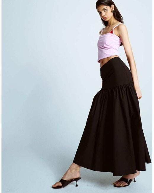 TOPSHOP Black Cotton Poplin Maxi Skirt