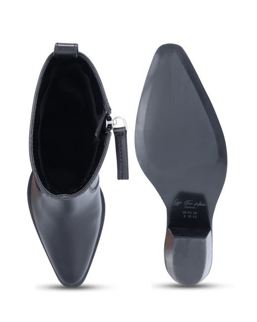 OFF THE HOOK Black Bridge Leather Block Heel Ankle Boots