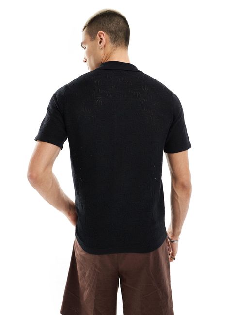 Only & Sons Black Revere Collar Open Knit Shirt for men