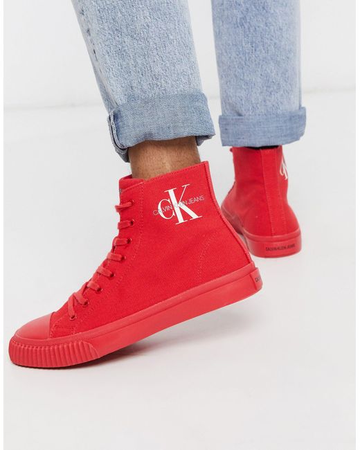 Calvin Klein Jeans Icaro Canvas High Top Sneakers in Red for Men | Lyst