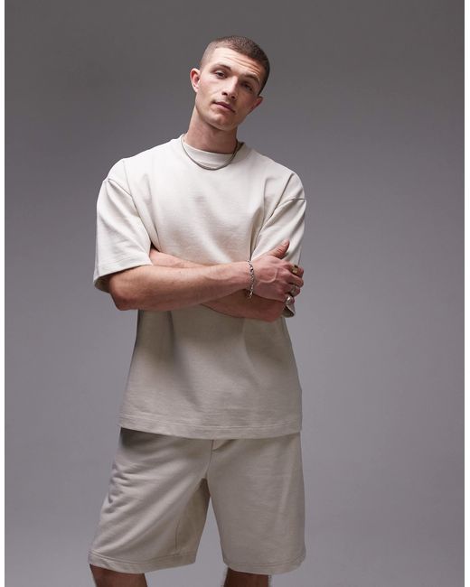 Sweat oversize en lin mélangé à manches courtes - taupe Topman pour homme en coloris White