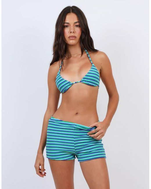 SIMMI Blue Towelling Stripe Triangle Bikini Top