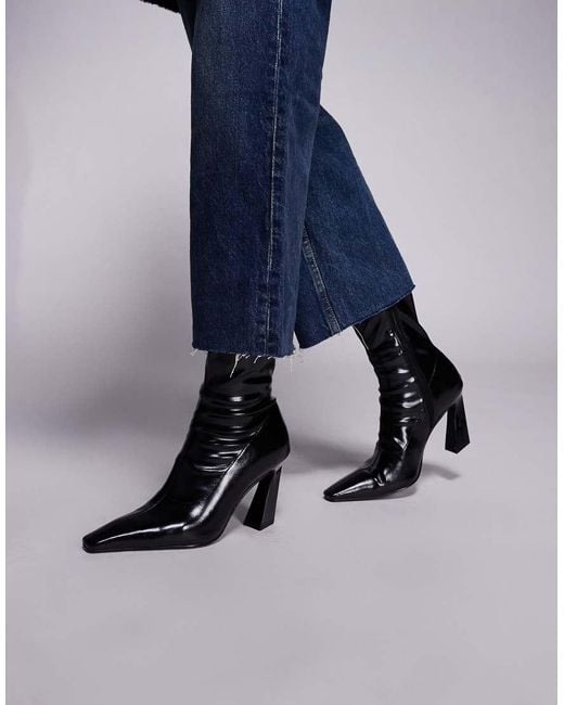 ASOS Blue Ember Chisel Toe Sock Ankle Boots