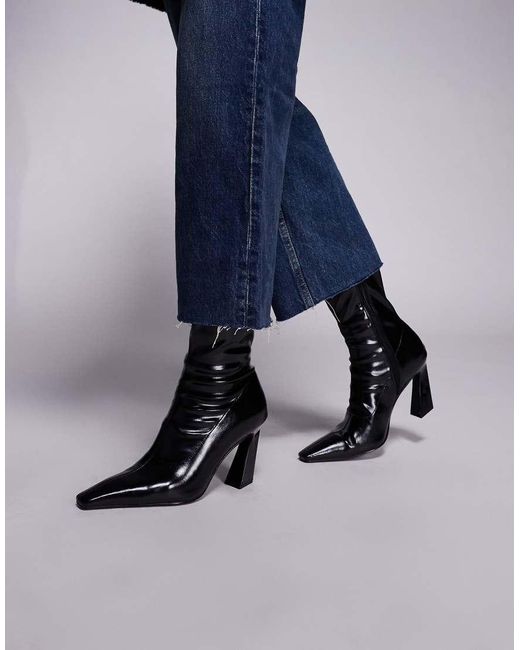 ASOS Blue Ember Chisel Toe Sock Ankle Boots
