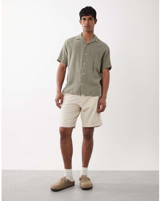 Jack & Jones Green Textured Shirt With Short Sleeves for men