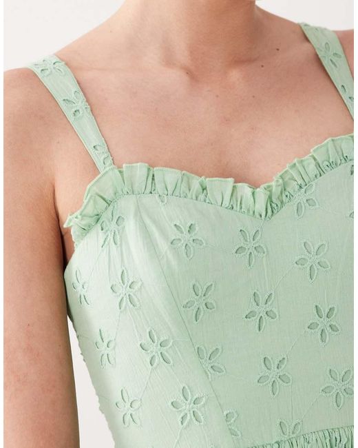 LACE & BEADS Green Broderie Cotton Corset Midaxi Dress