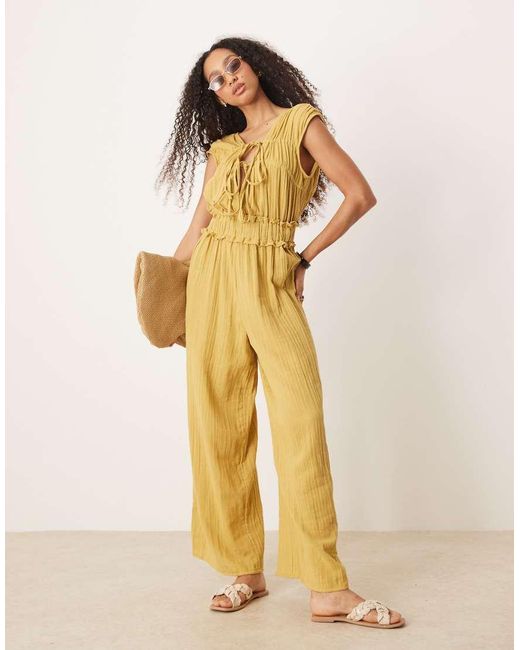 ASOS Yellow Double Cloth Gathered Bust Playsuit