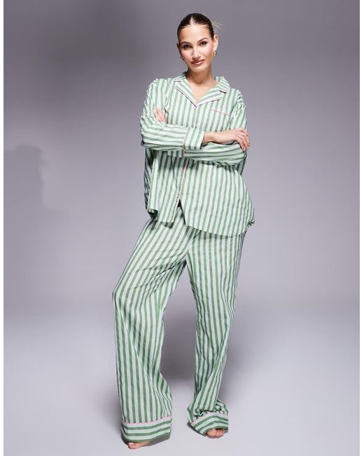 ASOS Oversized Geweven Gestreepte Pyjamaset Met Cadeautasje in het Blue