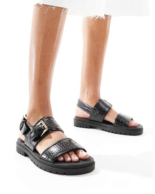 Sandalias Negras Deportivas Con Acabado De Piel De Cocodrilo Fuel De -Negro ASOS de color White