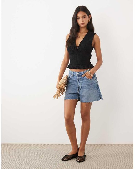 Abercrombie & Fitch Blue Smocked Square Neck Shell Top