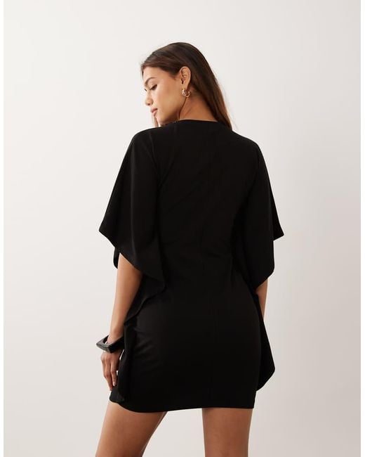 ASOS Black Cape Style Mini Dress With Tee Collar Neck