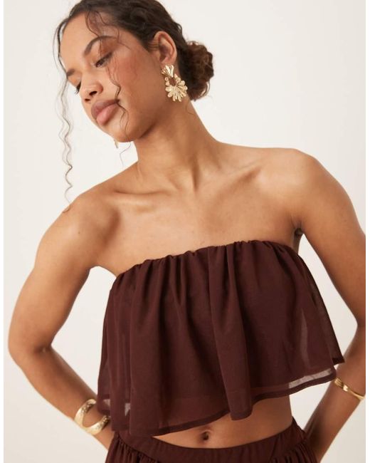ASOS Bandeau Crop Top Met Ruches in het Brown