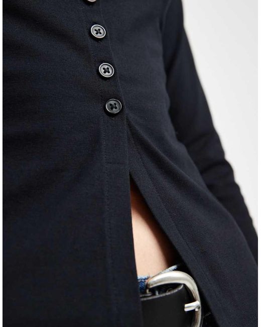 ASOS Blue Cotton Button Through Long Sleeve Top