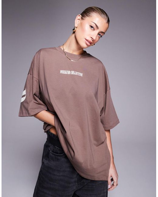 ASOS Gray Weekend Collective Icon Oversized T-shirt With Stacked Back Logo