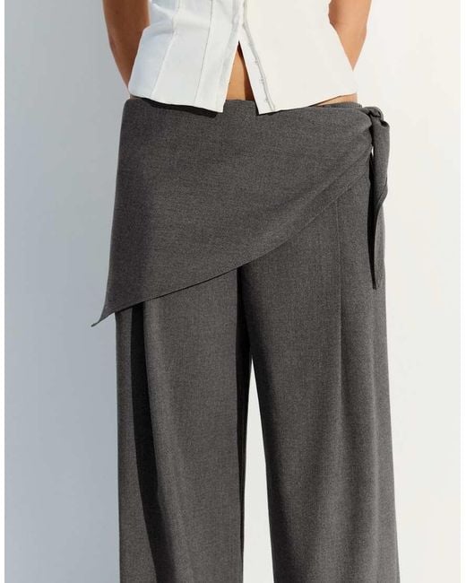 Bershka Gray Tailored Fit Scarf Trousers