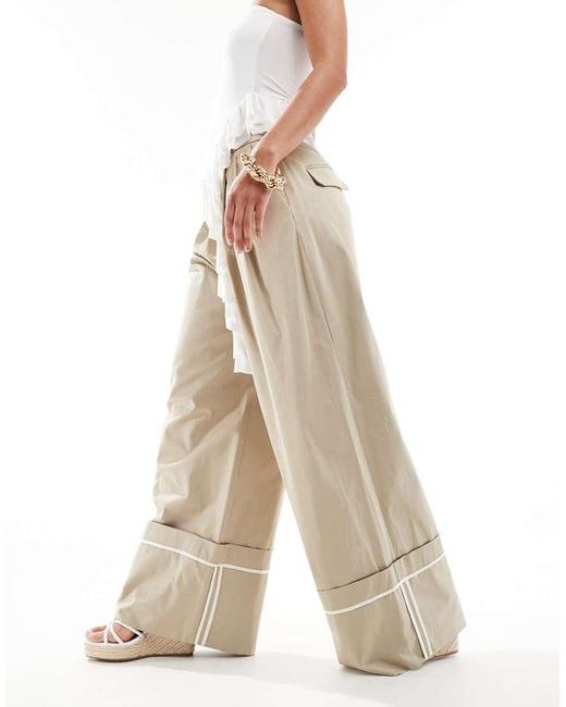 Mango Natural Wide Leg Turn Up Trouser