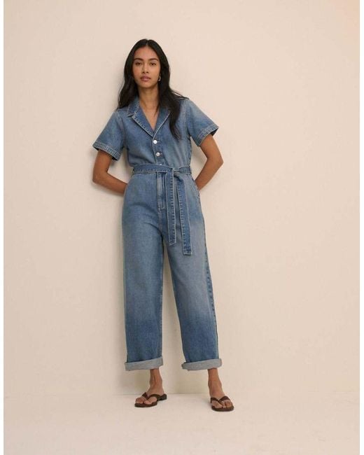 Nobody's Child Blue Mid Wash Denim Tie Waist Mylos Jumpsuit