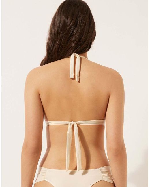 Calzedonia Natural Shiny Satin Ruched Bikini Top