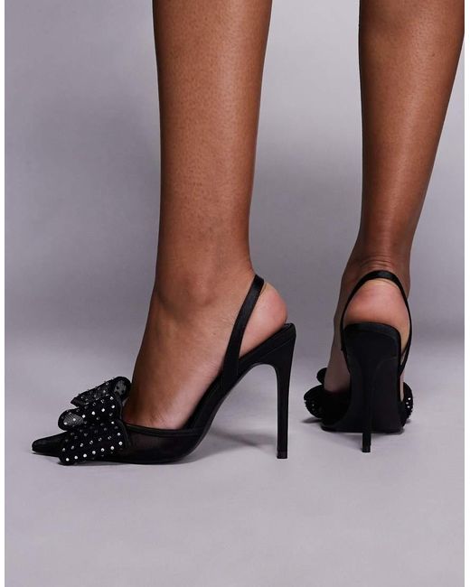 Public Desire Brown Trisha Heeled Shoes With Embellished Bow Detail