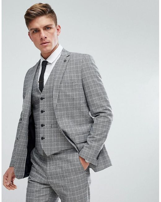 Veste De Costume Slim à Carreaux Bleus Prince De Galles