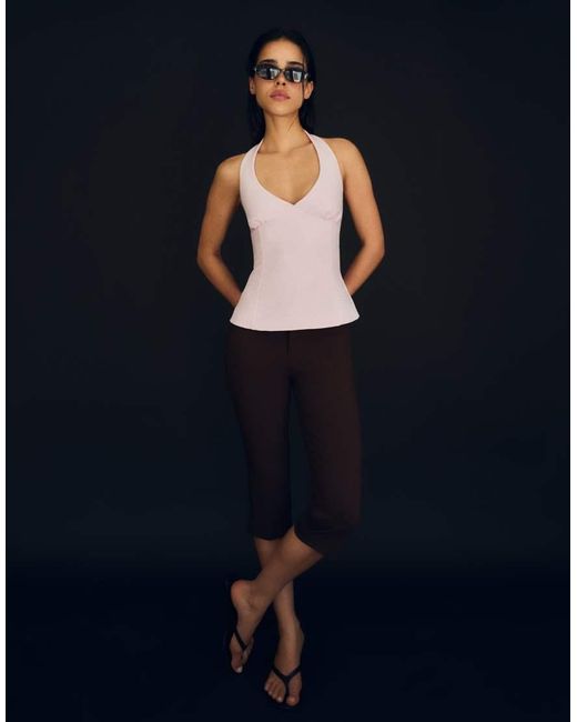 Bershka Black Structured Halter Top With Ties