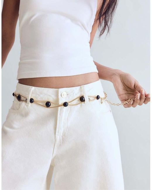Stradivarius White Double-row Metal Belt With Round Stones