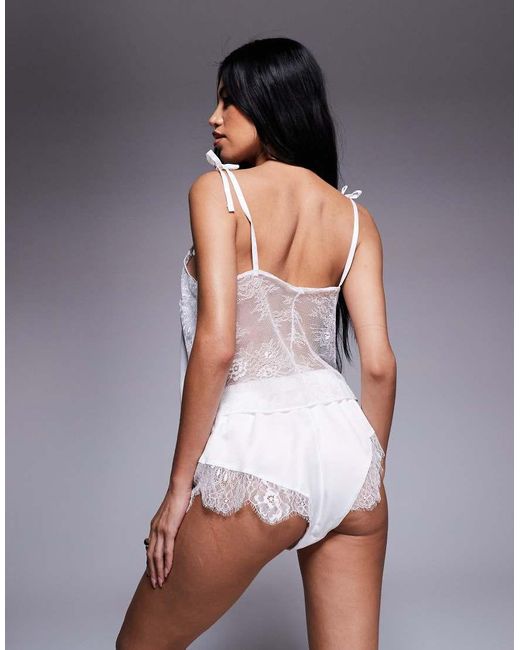 River Island White Satin Lace Cami And Short Set