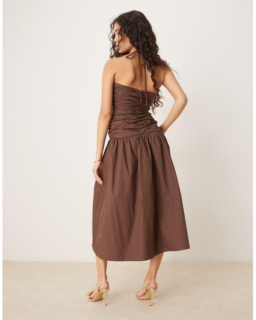 Glamorous Brown V Neck Midi Dress