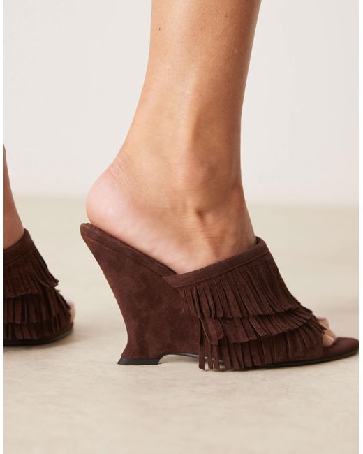 ASOS Brown Tizzy Real Suede Fringed Wedges