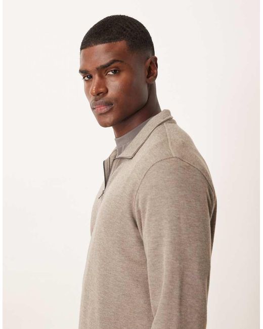 Mango Natural Quarter Zip Knitted Jumper for men