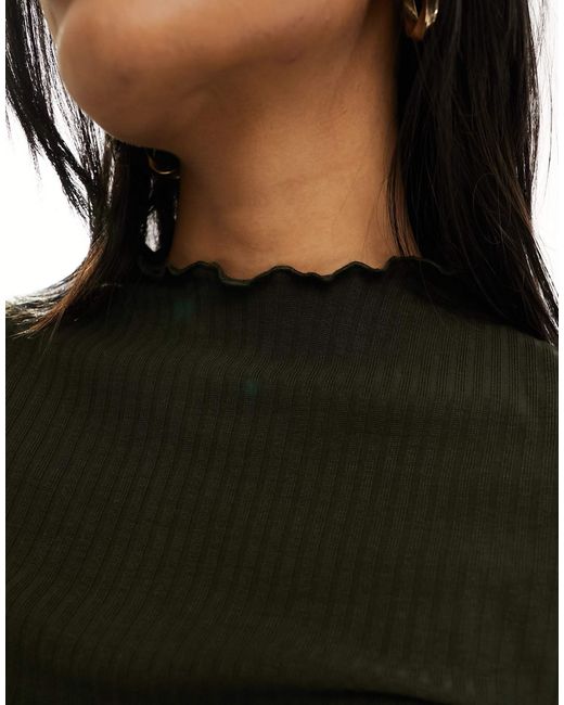 ONLY Green Lettuce Edge High Neck Ribbed Top