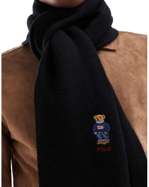 Polo Ralph Lauren Brown Wool Knit Scarf And Hat Gift Set With Bear Logo for men