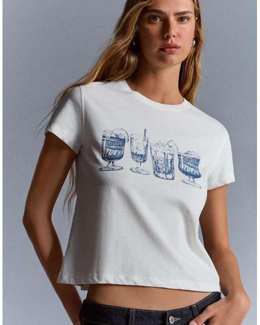 Bershka Gray Short Sleeve T-shirt With Print