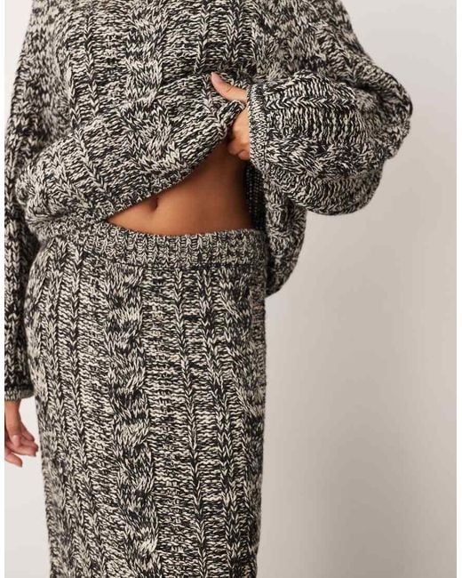 ARRANGE Gray Cable Knit Column Midi Skirt In Mono-black