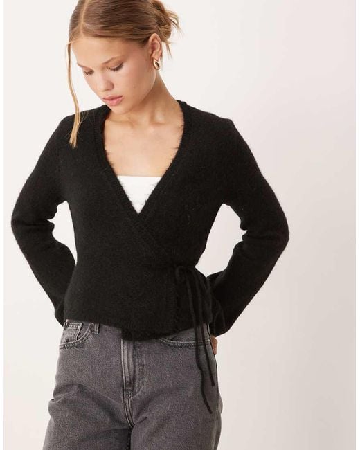 Gina Tricot Black Long Sleeve Knitted Wool Alpaca Wrap Cardigan