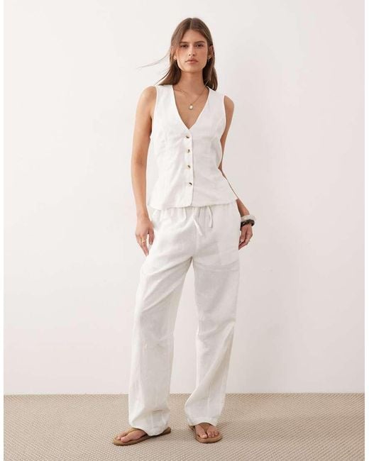 River Island White Linen Blend Waistcoat