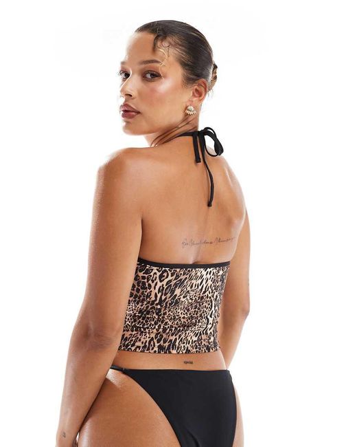 Bershka Tankinitop Met Luipaardprint En Contrasterende Rand, Deel Van Co-Ord Set in het White